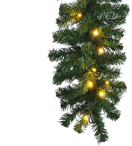 Haushalt International Tannengirlande aussen 270 cm - Grüne Girlande mit Lichterkette (40x LED), weihnachtliche Girlande mit Licht als Weihnachtsdeko aussen