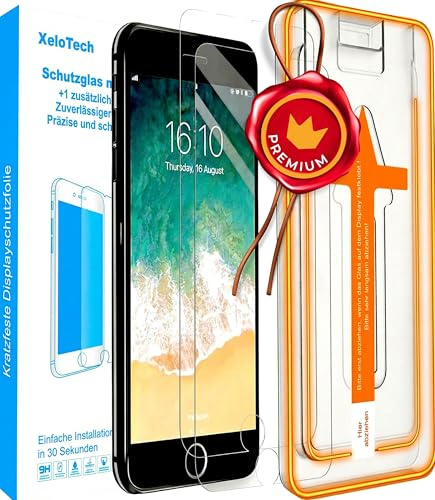 XeloTech Premium-Schutzglas für iPhone 8 Plus, 7 Plus, 6 Plus - Aus Panzerglas mit 9H+ Härte - Automatische Ausrichtung mit Schablone