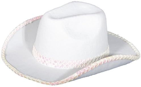 Folat Partyhut Cowboy Hut Weiß mit Pailletten Deko