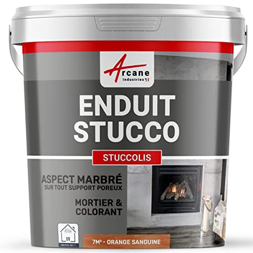 Enduit Stucco Intérieur avec Mortier et Colorant 7 m² Orange Sanguine | Mortier et Colorant, s'Applique en Intérieur sur Plâtre, Ciment et Béton, Nettoyage à l'Eau - Arcane Industries