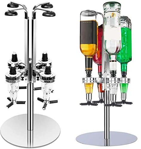 Denny International 4 Bottle Rotary Bar Butler Drinks Stand Spirits Wine Optic Dispenser Party Steel