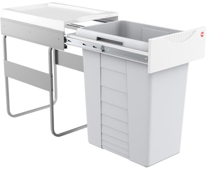 Hailo Abfallsammler 3668401 | Easy-Cargo Solo Einbau-Müllbehälter | großer 40L Abfalleimer für Küche | für 40 cm Unterschrank | Müllsystem mit Handauszug und Drehtürmontage | Kunststoff Hellgrau