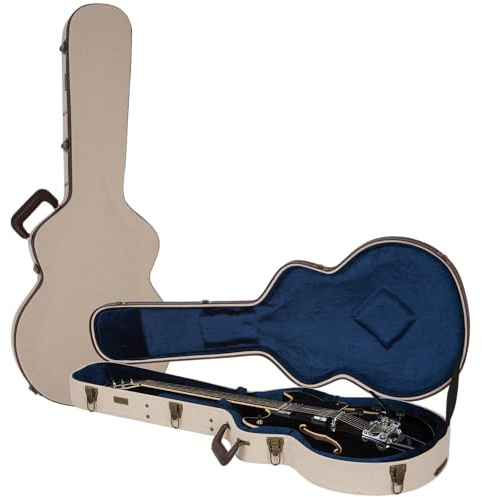 Gator CASES - Custodia rigida per chitarra semi-acustica stile 335, esterno in tessuto burlap, interno in velluto blu, hardware in ottone antico (GWJM-335)