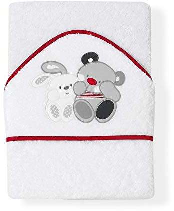 Interbaby Asciugamano con cappuccio per neonato AMIGOS in bianco e rosso - 560 g