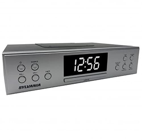 PROSCAN Under Cabinet Clock Radio, Music System with Bluetooth Streaming and FM Radio, Silver