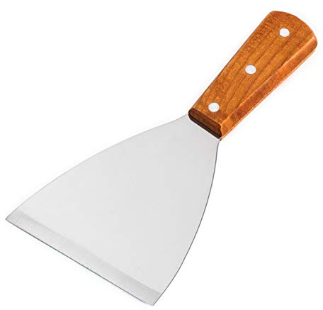 Super Z Outlet Stainless Steel Blade Grill Slant Edge Scraper Wooden Handle for Food Service, Cleaning Supplies, Barbecue Cooking Restaurants