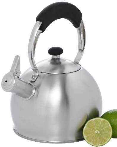Creative Home 72221 Galaxy 2.6 Quart Stainless Steel Stovetop Whistling Tea Kettle with Aluminum Capsulated Bottom for Even Heat Distribution, Brushed Finish