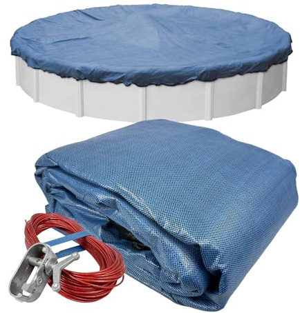 Robelle 5,5m Poolabdeckung Premium Mesh XL blau Netz Winterabdeckung für runde Aufstellbecken Rundbecken 4218-4