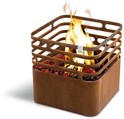 höfats - Cube Feuerkorb - Feuerschale, Grill, Hocker und Tisch - Feuerstelle für Garten und Terrasse - Corten-Stahl - Rost-Optik - mit integrierter Löschfunktion