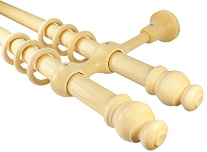 iso-design Gardinenstangen 2-läufig Holz Farbe Natur mit 28 mm Durchmesser, 160 cm