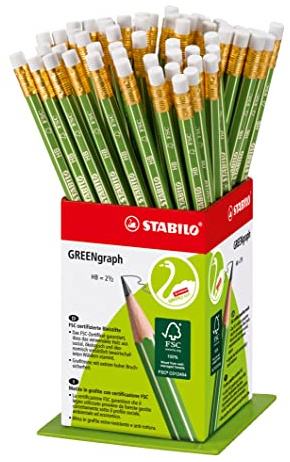 STABILO - Umweltfreundlicher Bleistift mit Radierer - GREENgraph | 60er Display, Härtegrad HB