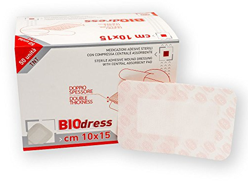 BIODRESS Grandi cerotti formato Maxi medicazioni adesive sterili in TNT (50 CEROTTI cm 10x15)