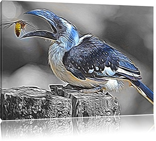 Pixxprint kleiner Decken-Toko beim Fressen B&W, Größe: 100x70cm, Leinwandbild, fertig gespannt, Wandbild, Dekoration, Kunstdruck, kein Poster