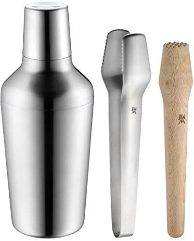 WMF Matroschka Cocktail Set 5-teilig, Barkeeper Set mit Edelstahl Cocktail Shaker 700ml, cl Messbecher, Cocktail Sieb, Eiszange und Stößel, ineinander verstaubar