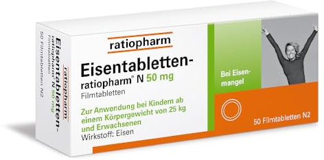 Eisentabletten-ratiopharm® N 50 mg Filmtabletten. Eisenmangel ausgleichen und sich wieder fit und aktiv fühlen, 50 Filmtabletten