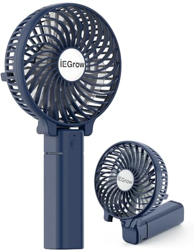 iEGrow Tragbarer Mini-Ventilator, wiederaufladbar über USB [4 bis 11 Stunden Laufzeit], 3 Geschwindigkeitsstufen, wiederaufladbarer Akku, für unterwegs, zu Hause (Blau)