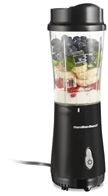 Hamilton Beach Portable for Shakes and Smoothies, 14 Oz BPA Free Travel Cup & Lid, Durable Stainless Steel Blades, Personal Smoothie, Black (51101AG)