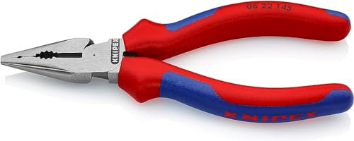 KNIPEX 08 22 145 Needle-Nose Combination Pliers black atramentized with multi-component grips 145 mm, red/blue/silver