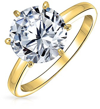 Klassischer zeitloser Verlobungsring für Frauen aus Zirkonia 3 kt AAA CZ Prong Setting Round Brilliant Cut Solitär Thin Band .925 Sterling Silber Rosa 14 K Gelbgold vergoldet