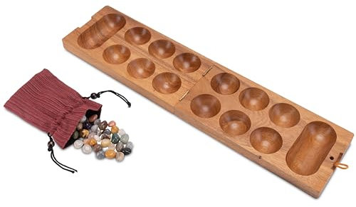 LOGOPLAY Kalaha Gr. L - 49cm - Hus - Bao - Bohnenspiel - Edelsteinspiel - Steinchenspiel aus Samena-Holz