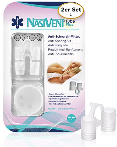 NASIVENT Tube Plus (L) – 2er-Set Nasendilatatoren aus Silikon gegen Schnarchen & für bessere Nasenatmung – mit Aufbewahrungsbox & Haltezapfen