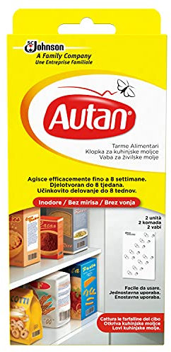 Autan Trappola Antitarme Alimentari, Elimina le Farfalline del Cibo, per Dispensa Cucina, Agisce Efficacemente fino a 8 Settimane, Inodore, 1 Confezione Contenente 2 Trappole Adesive