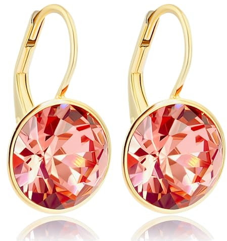 925 Goldohrringe mit Rose Peach Kristallen NOBEL SCHMUCK