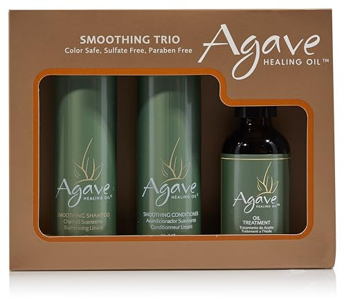 Agave Take Home Smoothing Hair Care Trio - Kit de cuidado profesional para el cabello - Champú + acondicionador + aceite.