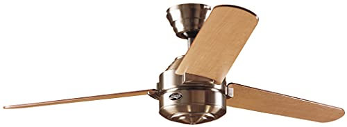 HUNTER FAN Carera, 132 cm, Ventilatore da Soffitto per Interni con Catena a Strappo, Finitura in Nichel Spazzolato, 3 Pale Reversibili in Acero Bianco, Ideale per l'Estate e l'Inverno, Modello 24243