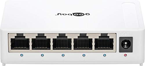 Goobay 93372 5 Port Ethernet LAN Gigabit Switch (bis zu 1000 Mbit/s) Datenübertragung pro Port, einfache Plug & Play-Installation, energiesparend, lüfterlos, weiß