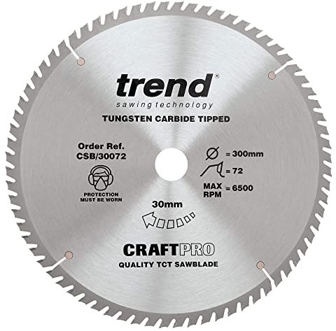 Trend Wood Circular Saw Blade, 300mm Diameter, 30mm Bore, 72 Teeth, 2.8mm Kerf, +10° Hook, TCT, Fine Finish, CSB/30072