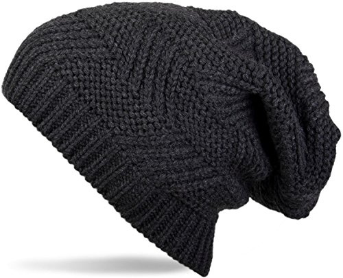 styleBREAKER klassisk varm unisex long beanie stickad mössa med strukturmönster 04024017