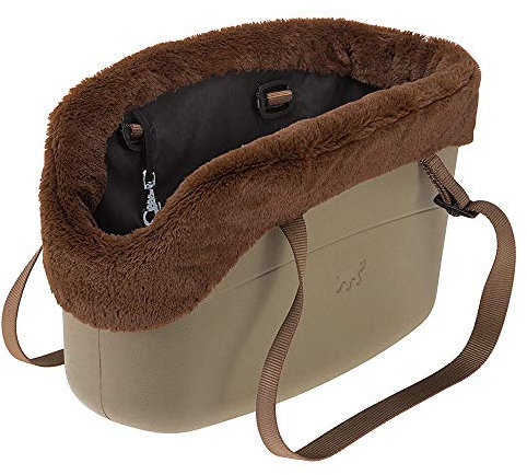 Ferplast Hundetragetasche für kleine Hunde und Katzen with-ME, Transporttasche für Haustiere, Hundetasche, verstellbare Trageriemen, Sicherheitsgurt inklusive, 21,5 x 43,5 x h 27 cm Taupe