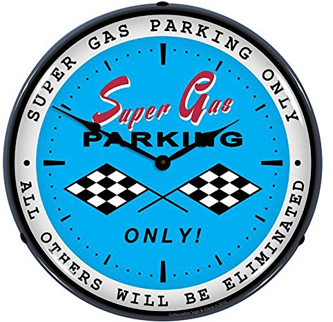 Super Gas Parking Lighted Vintage Clock