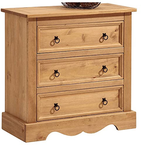 IDIMEX Kommode Tequila, schönes Sideboard im Mexiko Stil, praktische Anrichte aus Kiefer gebeizt/gewachst, Elegante Konsole mit 3 großen Schubladen
