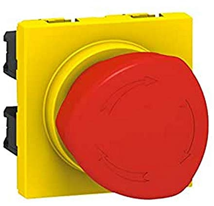 Legrand 076602 Poussoir Coup de Poing Arrêt d'urgence Mosaic, 2 Modules, Déverrouillable par 1/4 de Tour No, Nf 3A, 250V, Rouge/Jaune