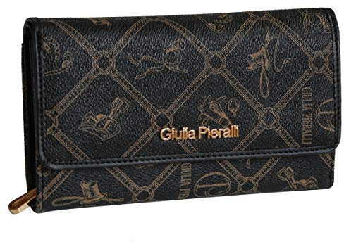 Giulia Pieralli Damen Glamour Geldbeutel XXL Geldbörse Portemonnaie Kunstleder präsentiert von ZMOKA® in versch.Farben (Schwarz)