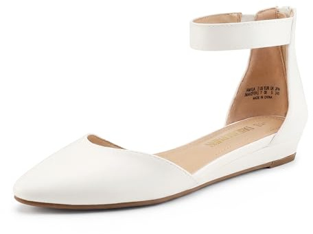 DREAM PAIRS Women's Ankle Strap Flats,Size 8.5,White/Pu