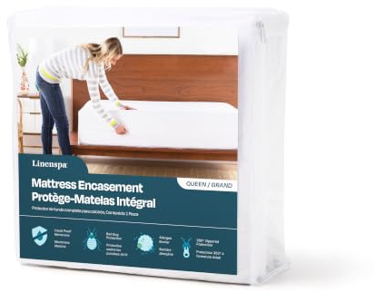 Linenspa Zippered Mattress Encasement – King Size Waterproof Mattress Protector – Quiet Cover & Complete protection – Dorm Room Essentials, White