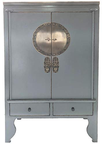 OPIUM OUTLET Chinesischer Hochzeitsschrank asiatischer Kleider-Schrank China Kommode Vintage Shabby orientalisch grau