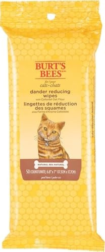 Burt's Bees for Pets Cat Dander Remover Wipes, Colloidal Oat Flour and Aloe to Soothe Dry Skin and Reduce Flaking, Unscented Grooming Cloths for Cats and Kittens, 50 Count