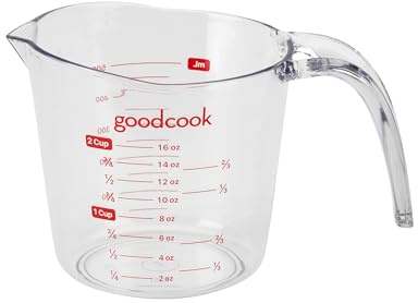 GoodCook Everyday 2-Cup Measuring Cup Liquid Measuring with Ounces and Milliliters Markings Tapered Pour Spout Easy-to-Read Lines Comfortable Handle for Precise Measuring, Clear