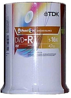 TDK einseitig 16 x DVD-R Bedruckbare Scheiben (100 Disc Spindel)