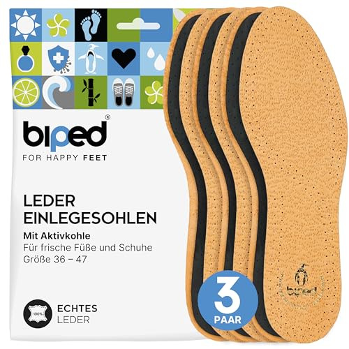 biped 3 par premium läderinläggssulor med aktivt kol - Inläggssulor mot svettiga fötter - Mjuka läderinläggssulor för män och kvinnor z1724(46-47)