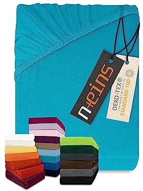 npluseins klassisches Jersey Spannbetttuch - vielen Farben + Größen - 100% Baumwolle 159.192, 180-200 x 200 cm, türkis