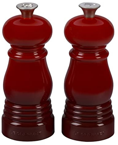 Le Creuset Kleines Mühlenset, Salz- und Pfeffermühle, ABS-Kunststoff, Je 5 x 5 x 12,1 cm, Keramik-Mahlwerk, Kirschrot, 96002500060000
