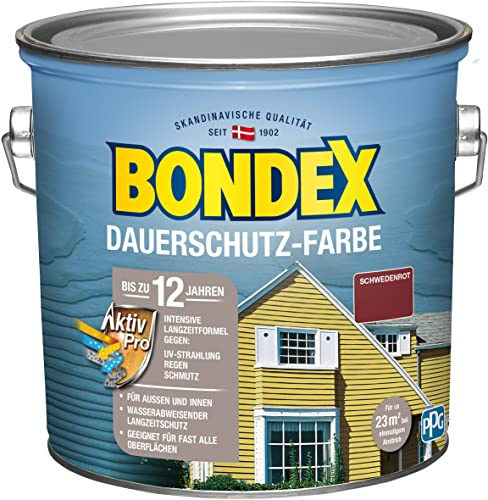 Bondex Dauerschutz Farbe Schwedenrot 2,5 L für 22,5 m² | Hervorragende Farbstabilität | Wetter- und UV-Schutz - bis zu 12 Jahre | Seidenglänzend | Dauerschutzfarbe | Holzfarbe