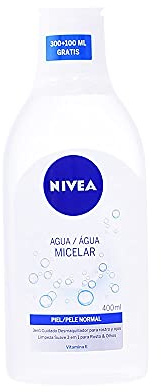 NIVEA Agua micelar Refrescante Piel Normal/Mixta (1 x 400 ml), desmaquillante para limpieza facial con vitamina E, desmaquillador de ojos y rostro