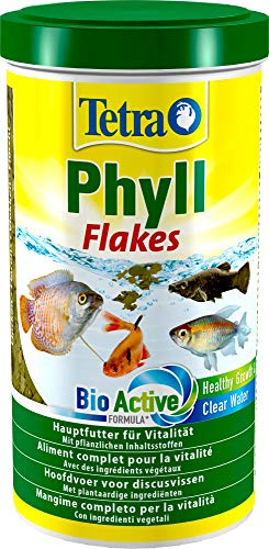 TetraPhyll Flakes – fiskfoder för alla växtätande prydnadsfiskar, flingfoder med viktiga fibrer, 1 liter burk