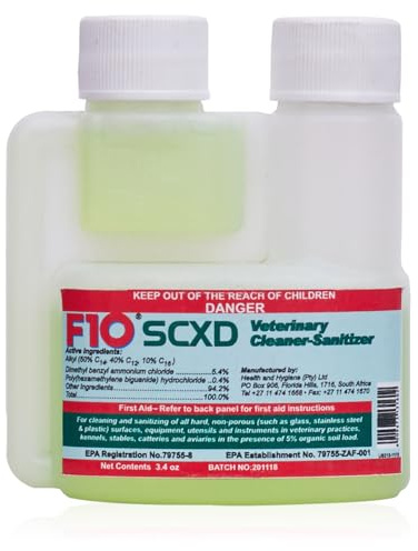 F10 SCXD Concentrated All Purpose Disinfectant Cleaner With Soap For Kennels, Litter Box, Cage, Terrariums, Habitats, Vet Practices - 100 ml (3.4oz)